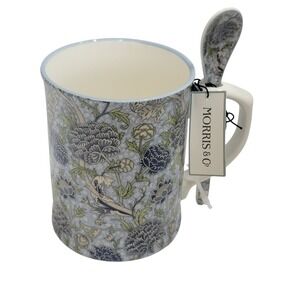 Morris & Co Blue Floral Thistle Premium Porcelain Mug and Spoon Set New